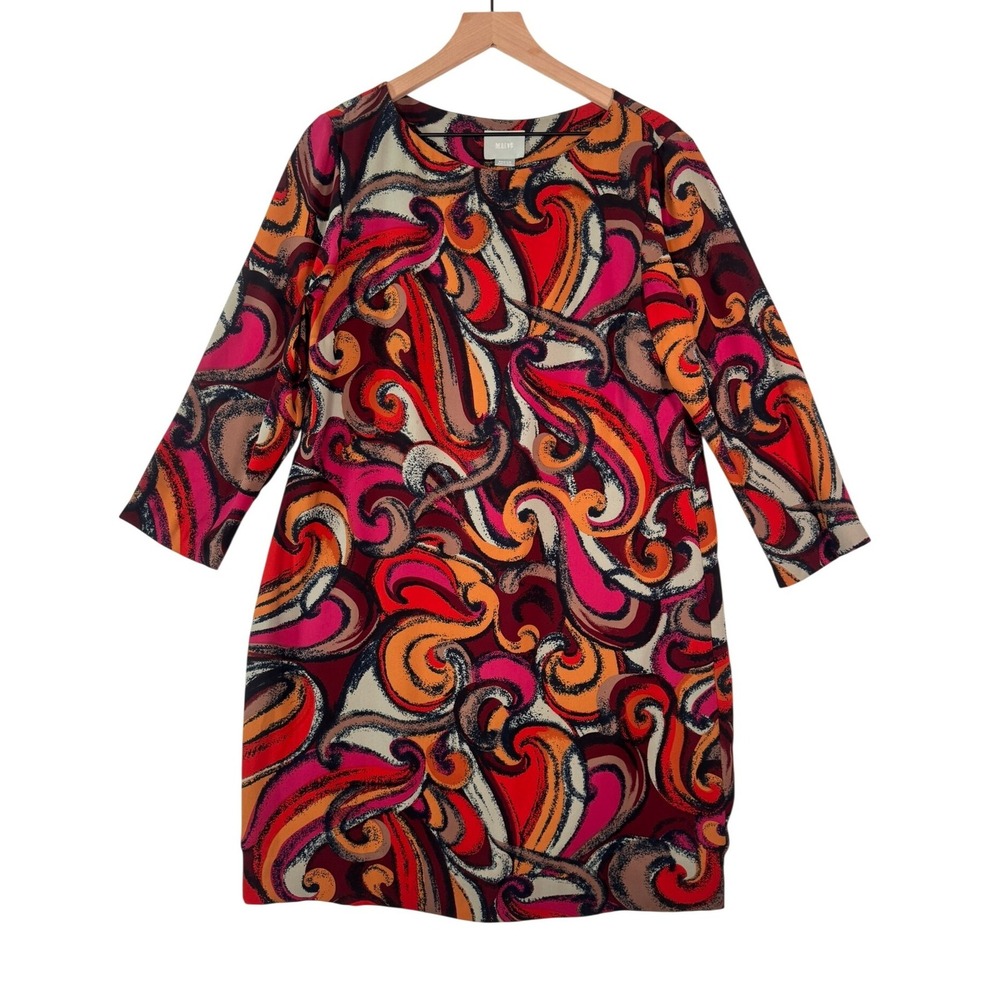 Maeve Anthropologie Womens Medium Abstract Swirl Shift Dress 3/4 Sleeve Retro